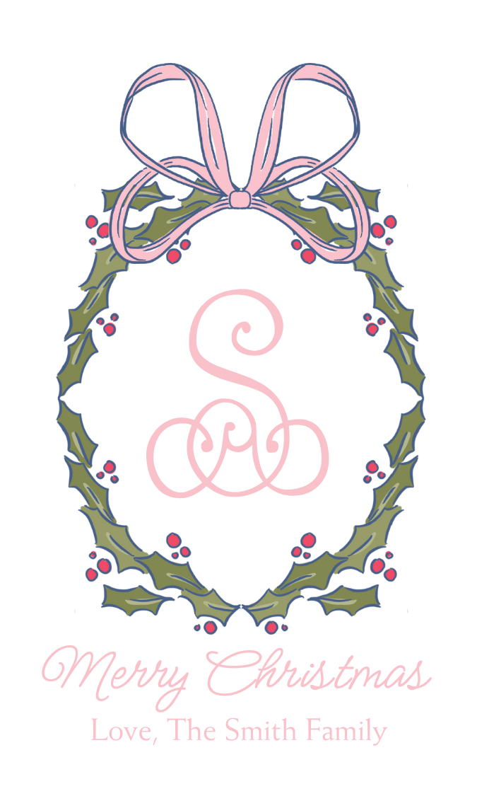 CHRISTMAS PINK BOW CREST GIFT TAG