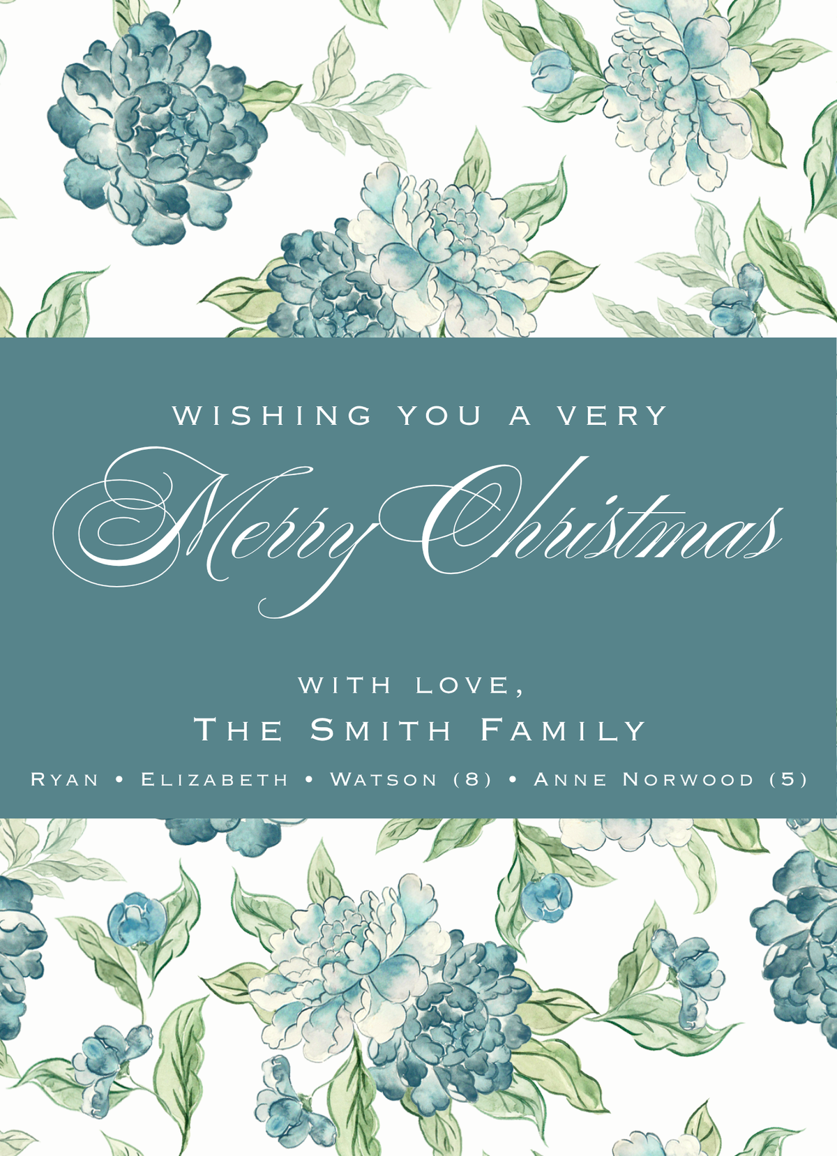 BLUE FLORAL CHRISTMAS CARD
