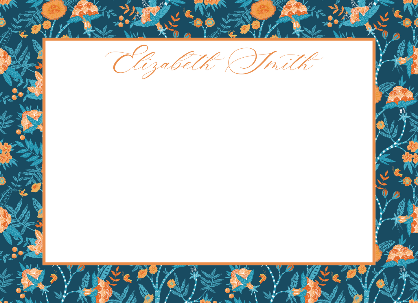 orange and blue floral stationery