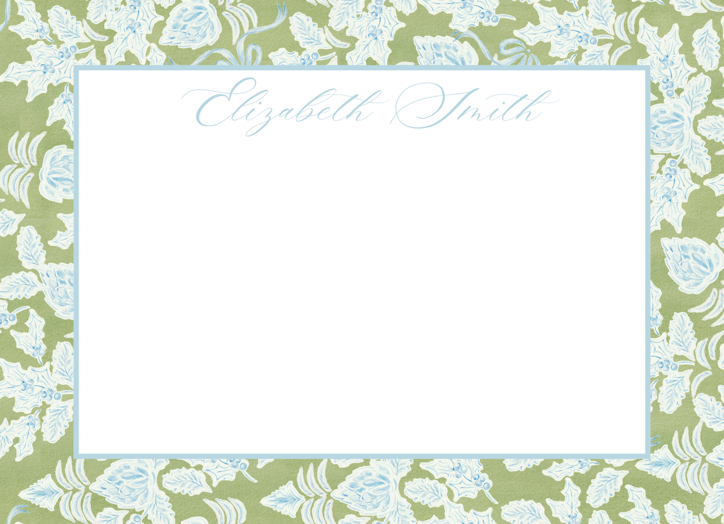 blue and green watercolor floral stationery