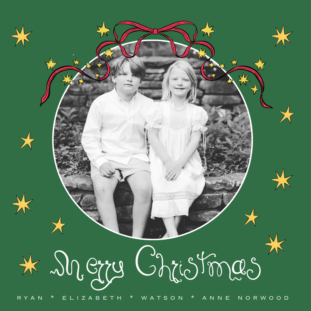 GREEN WHIMSY BOW CHRISTMAS CARD