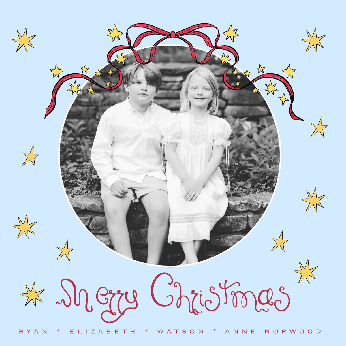 BLUE WHIMSY BOW CHRISTMAS CARD