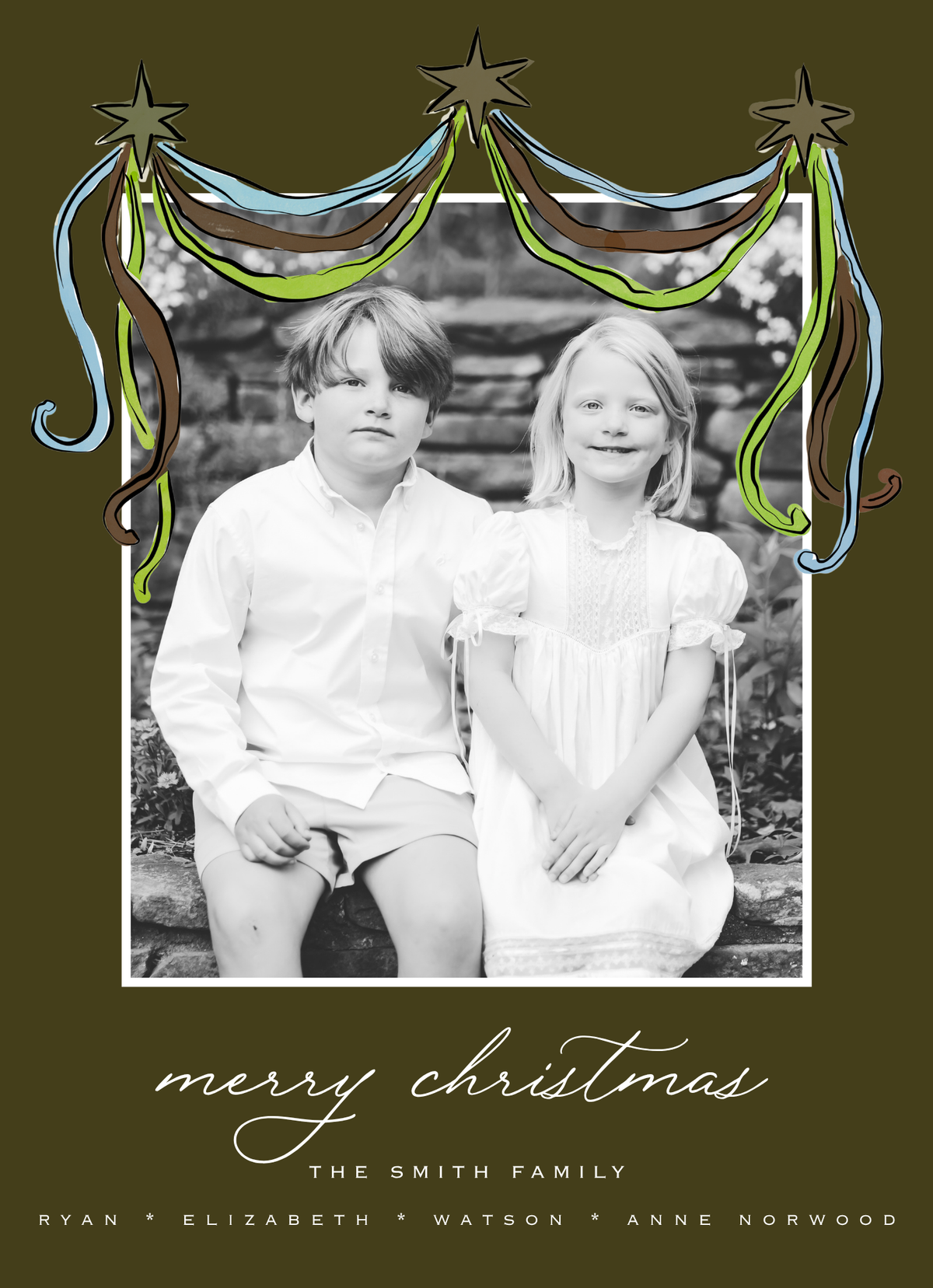 STAR HOLIDAY GARLAND CHRISTMAS CARD