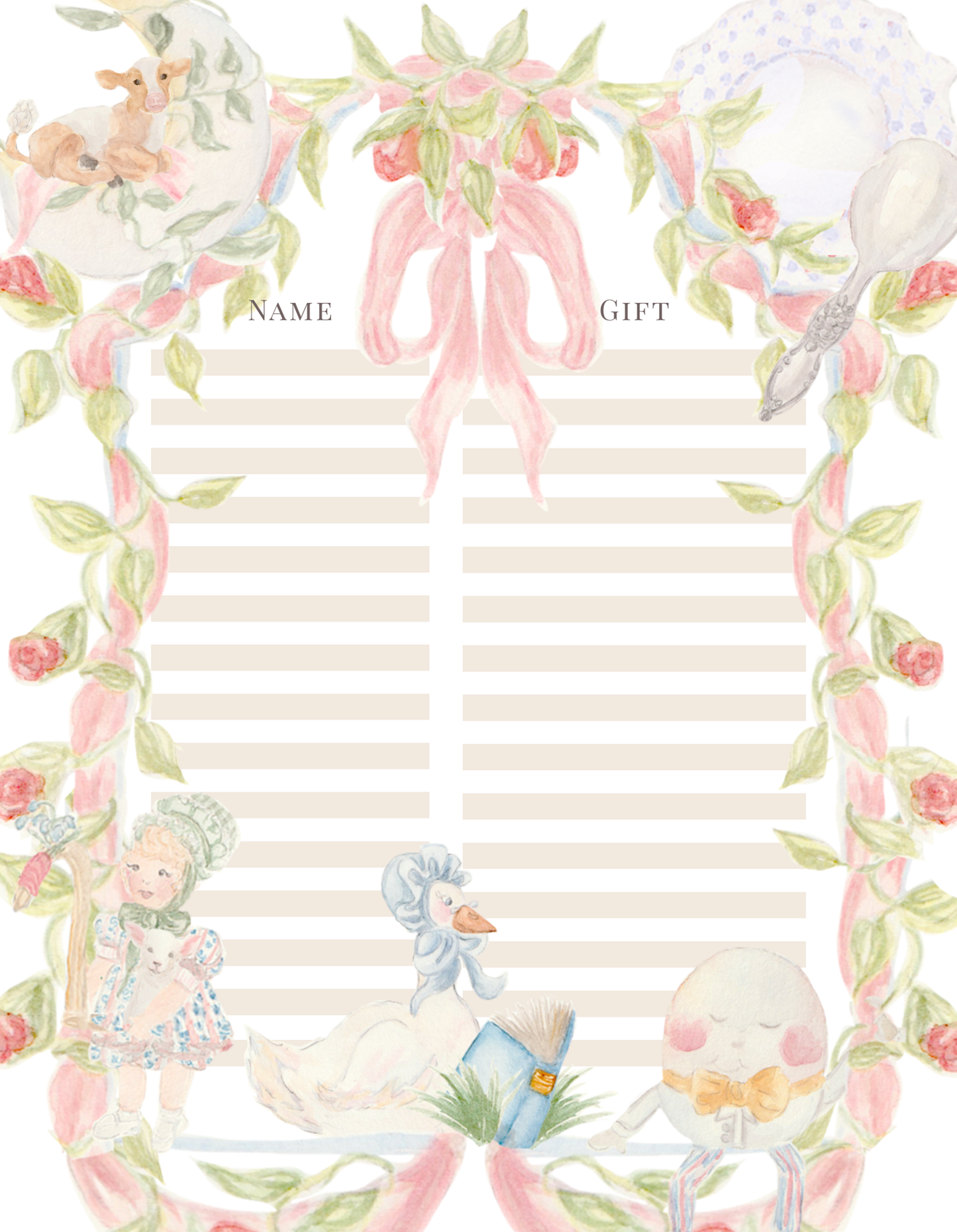 SWEET NURSERY RHYM BABY GIFT LIST TRACKER NOTEPAD