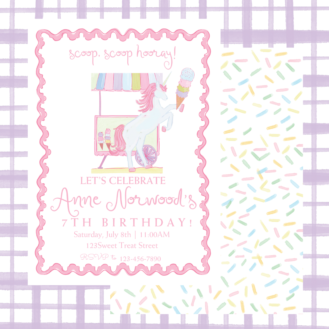 ICE CREAM UNICORN PARTY INVITATION