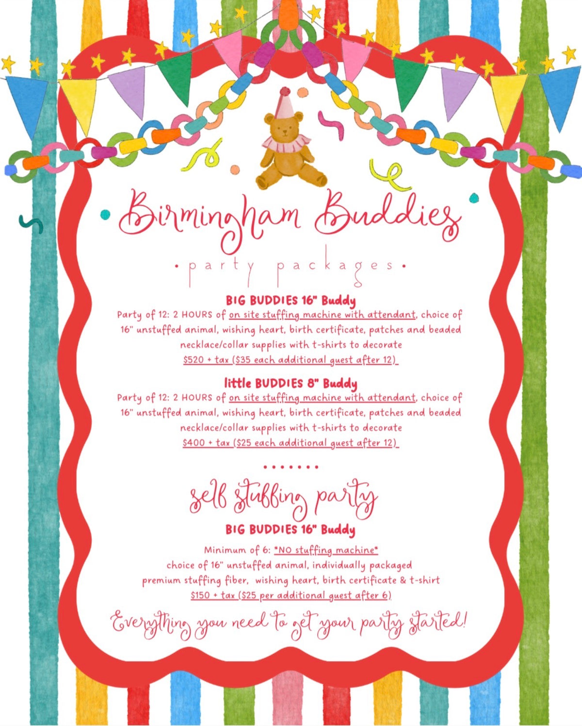 8” Birmingham Buddies: ONSITE STUFFING 12 kids
