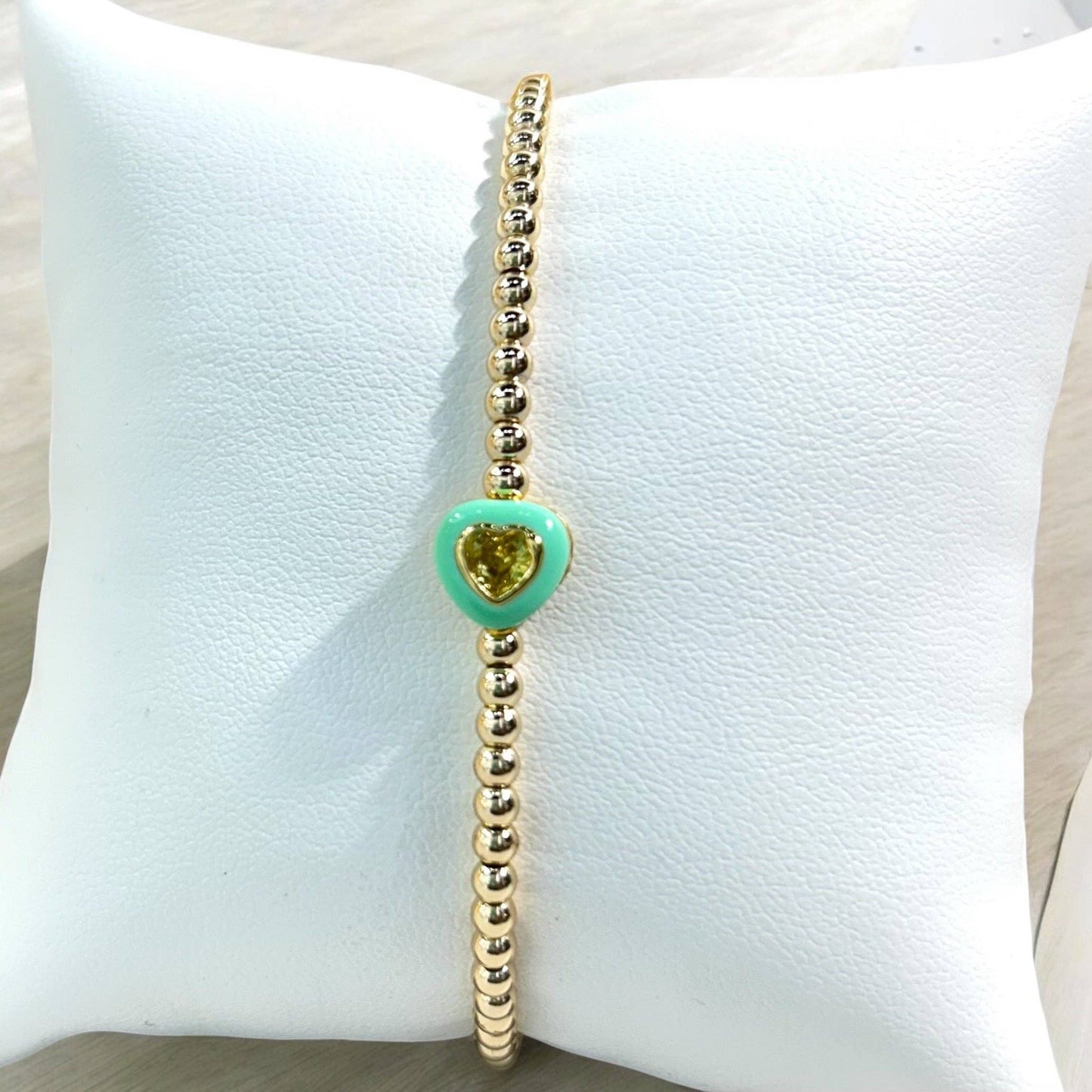 Heart Diamond Cut Gold Bead Bracelet
