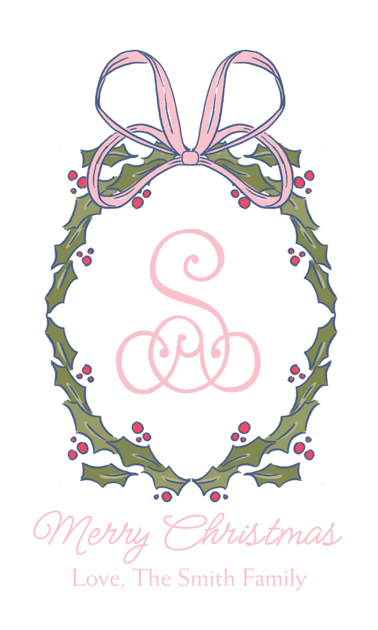 CHRISTMAS PINK BOW CREST GIFT TAG