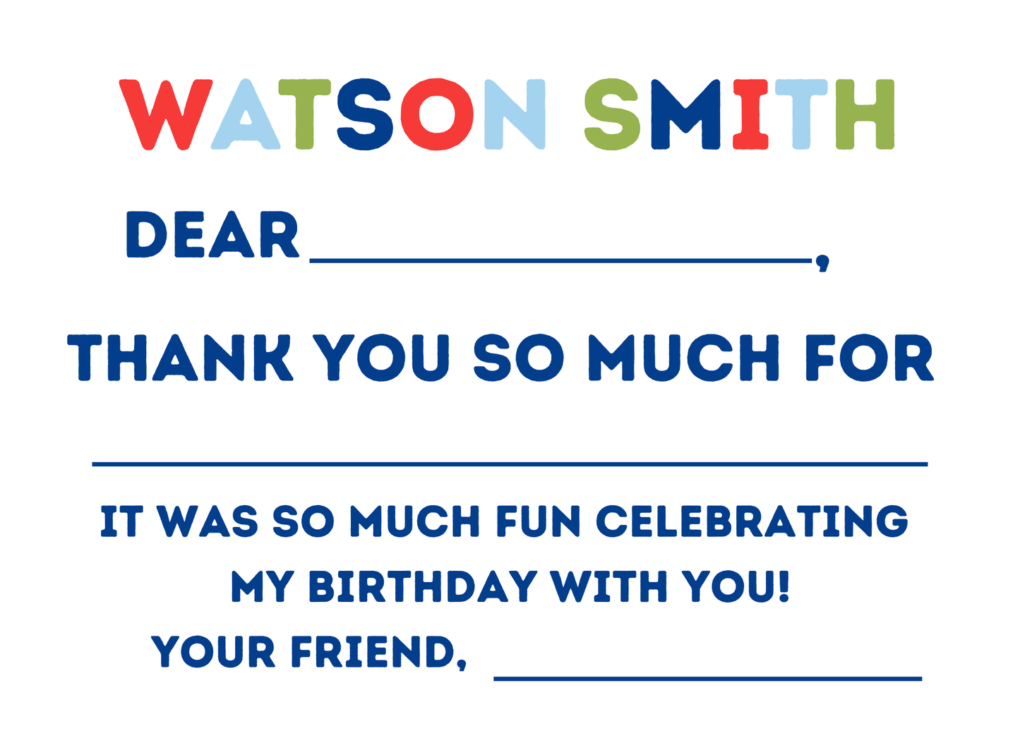 MULTI-COLOR  PARTY THANK YOU CARDS