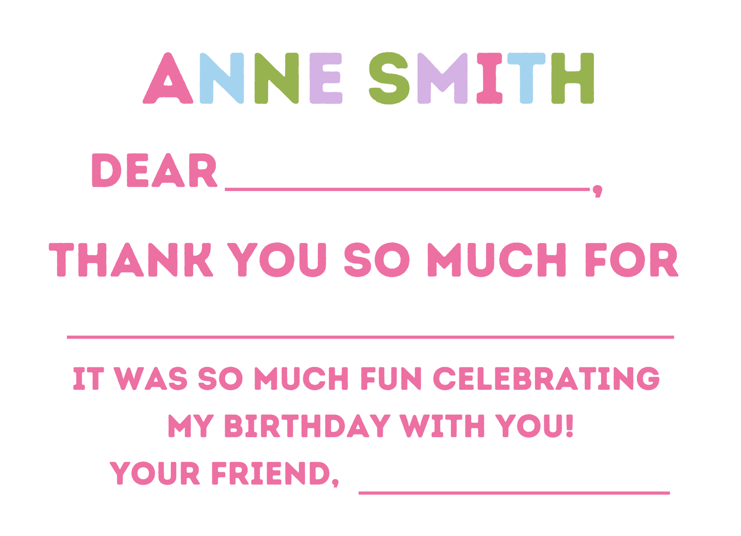 MULTI-COLOR  PARTY THANK YOU CARDS
