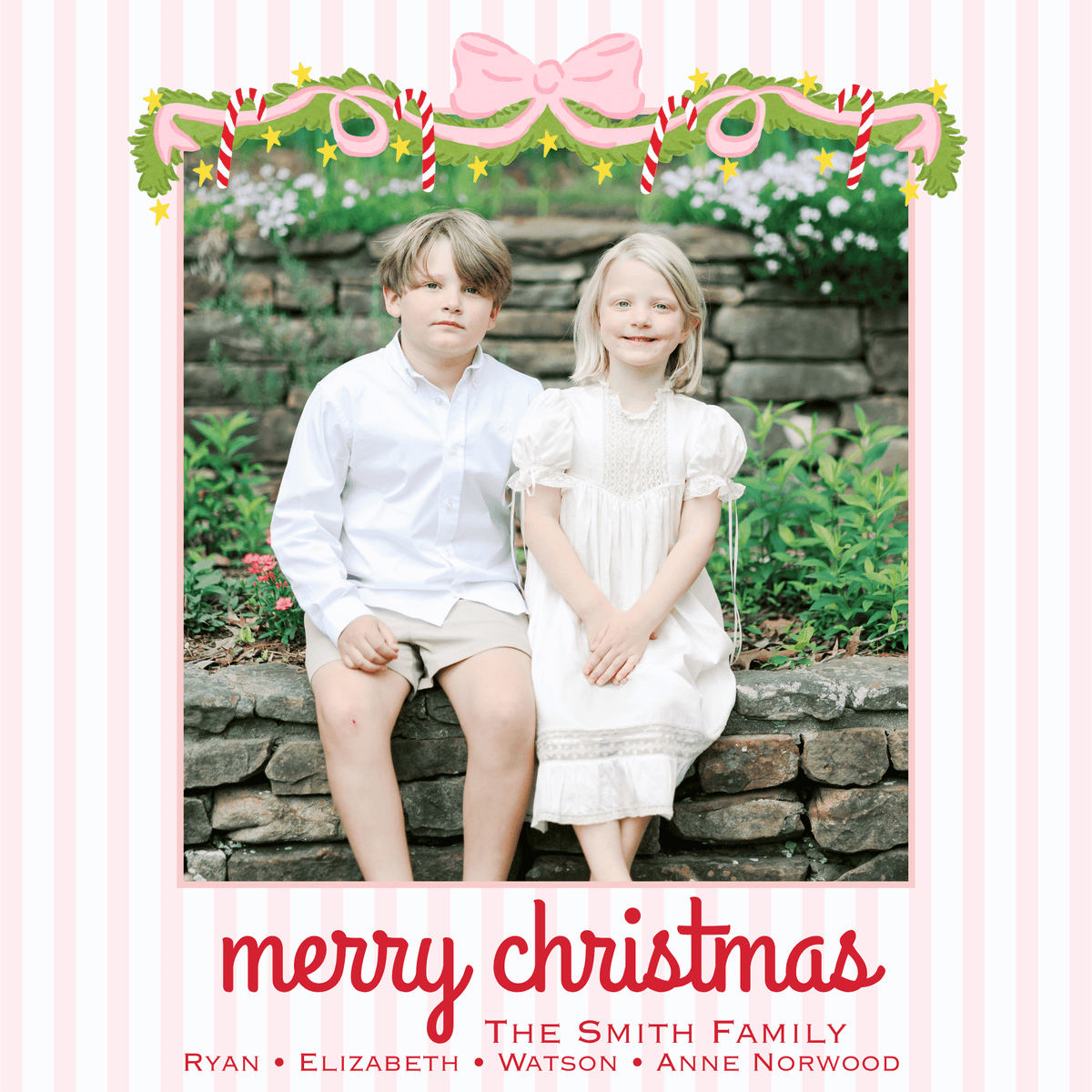 SQUARE STRIPE: CANDY CANE LANE GARLAND CHRISTMAS CARD