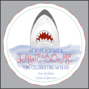 shark party round gift tag