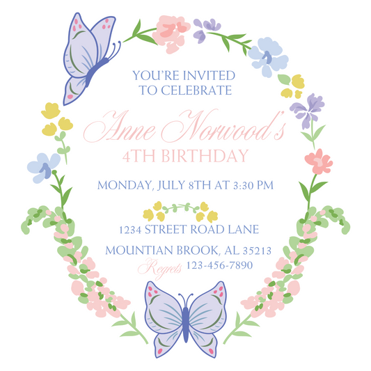 BUTTERFLY BIRTHDAY CREST INVITATION