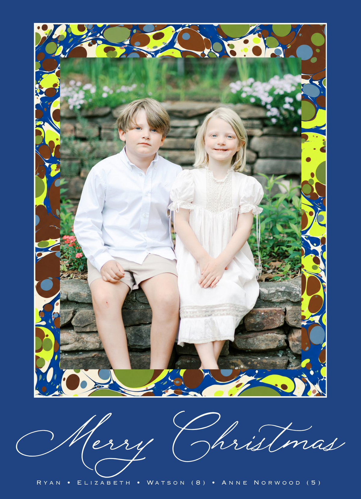 CHARTREUSE/ROYAL BLUE MARBLE CHRISTMAS CARD