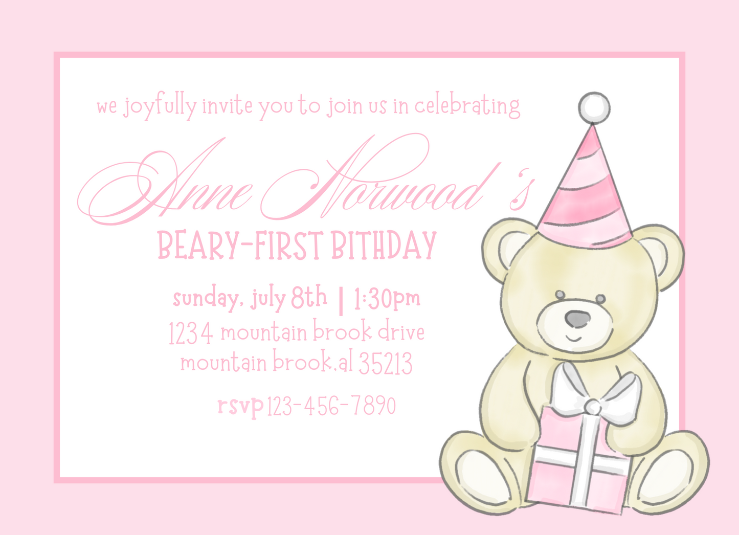 sweet bear birthday party invitation