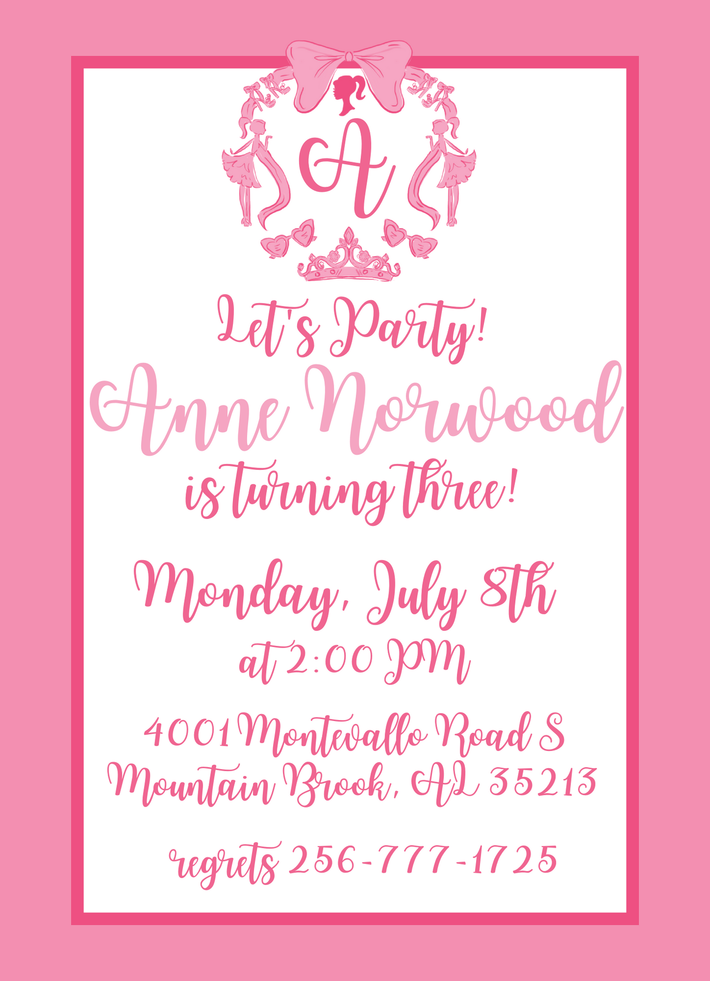 pink doll! lets party! invitation