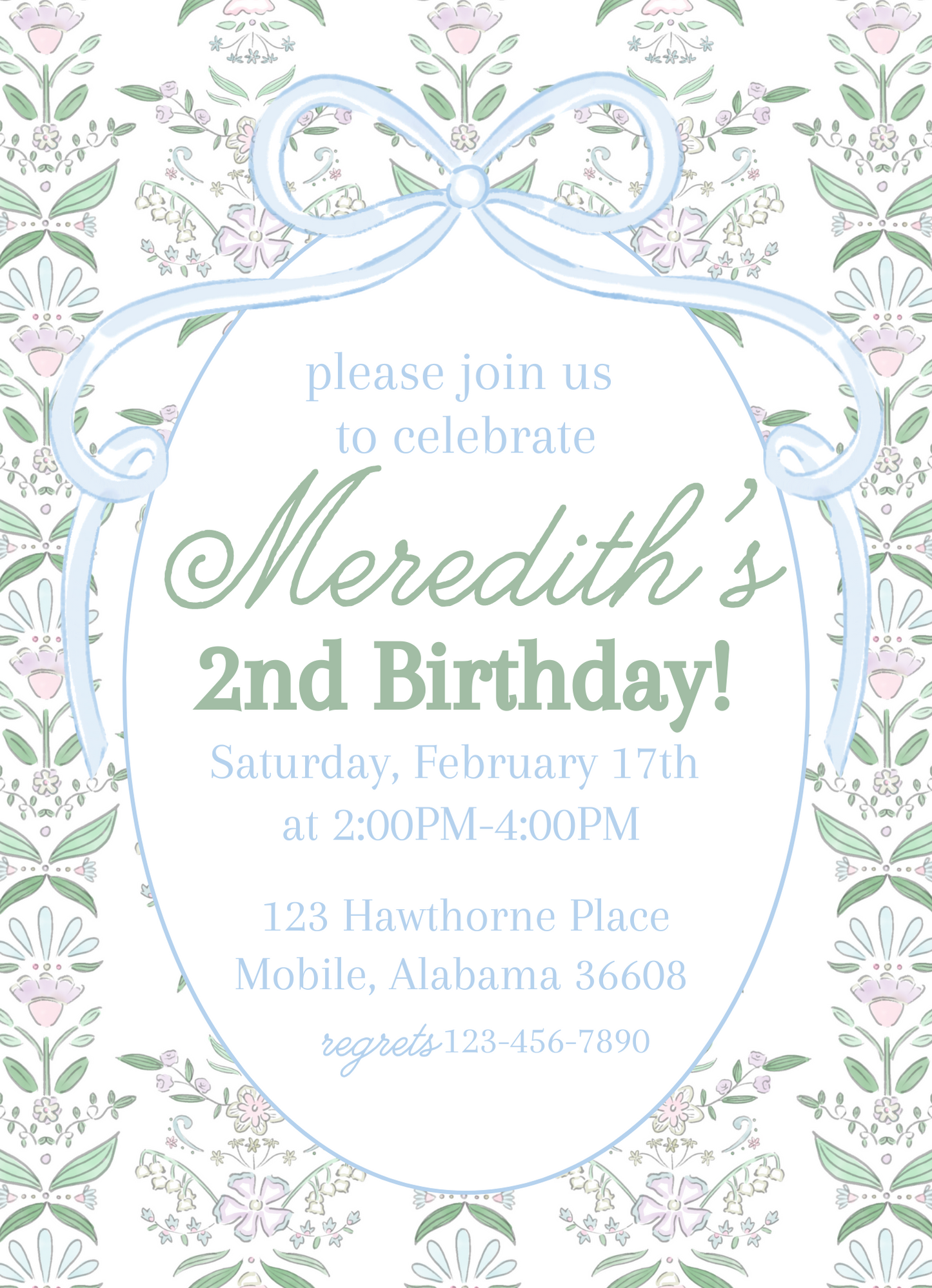 green floral invitation