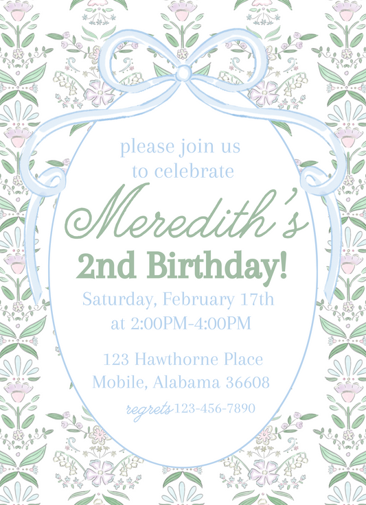 green floral invitation