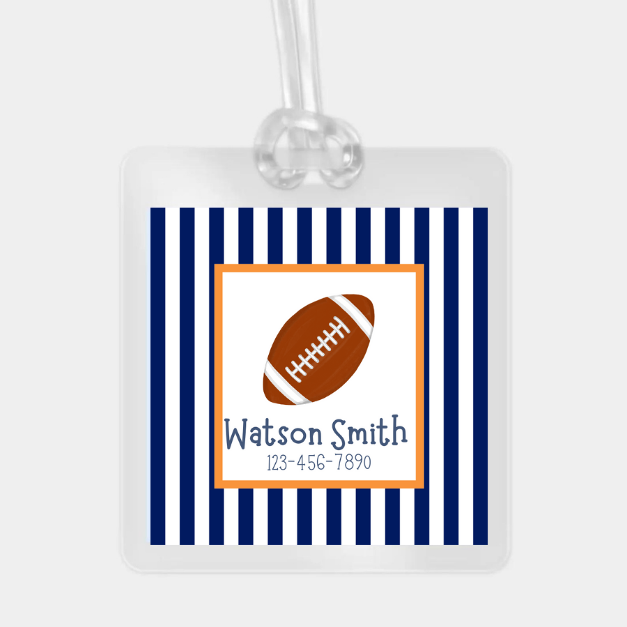 stripe football bag tag