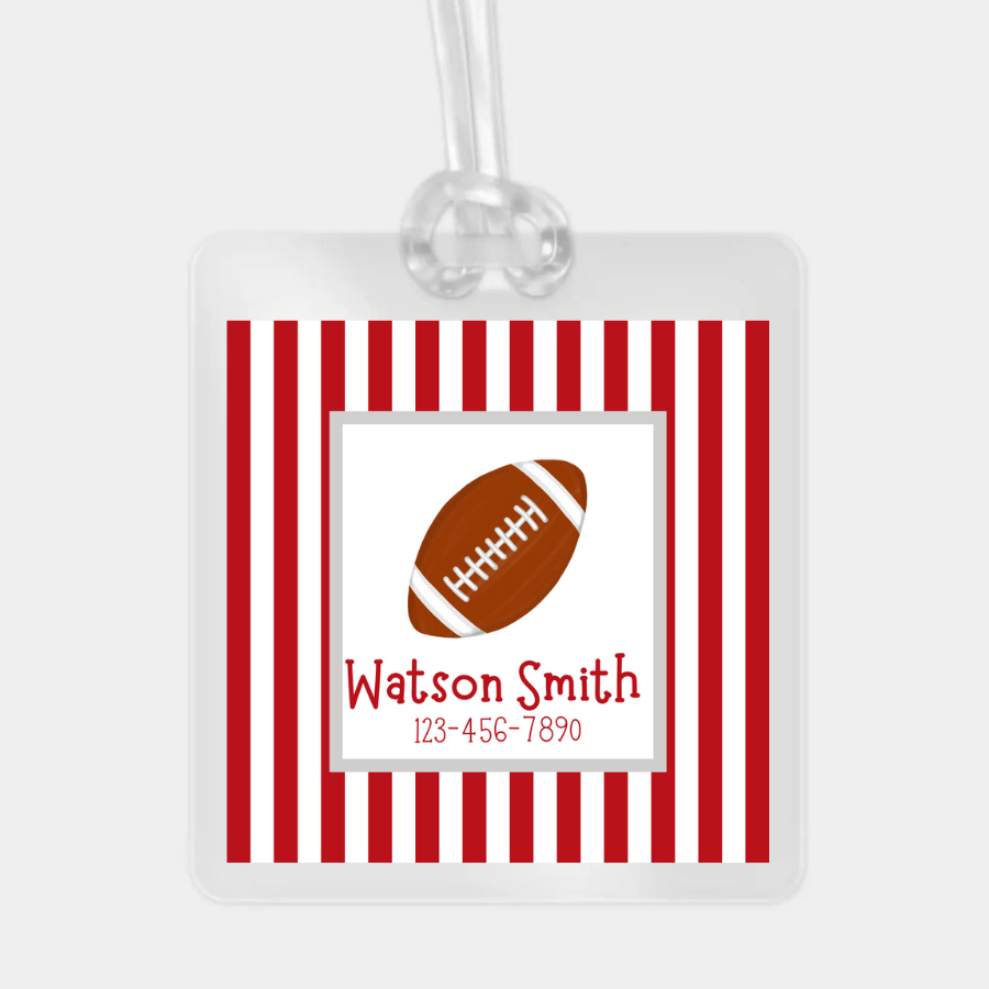 stripe football bag tag