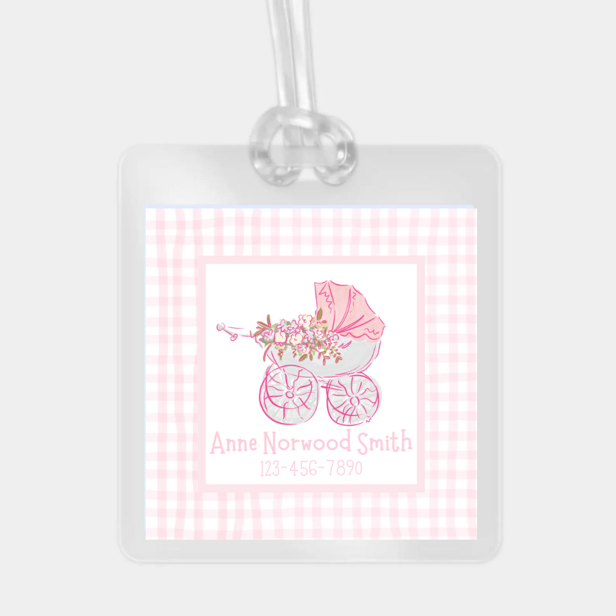 pink stroller bag tag