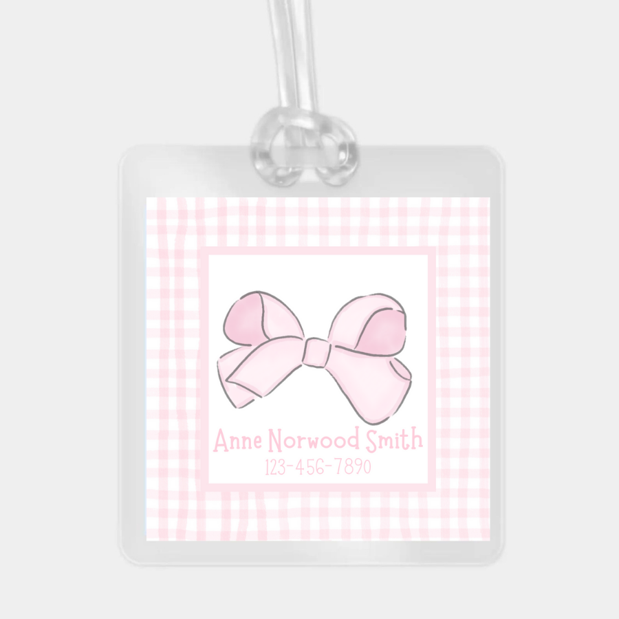 pink bow bag tag