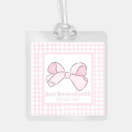 pink bow bag tag