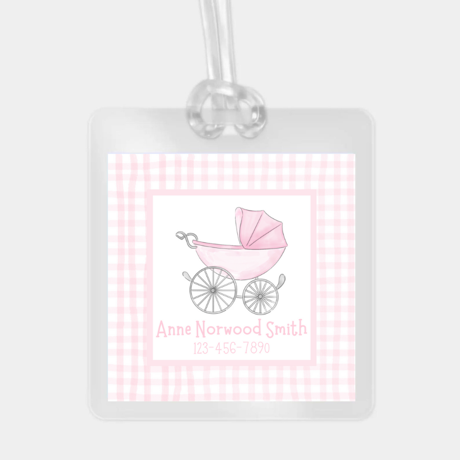 PINK STROLLER LAMINATED LUGGAGE TAG