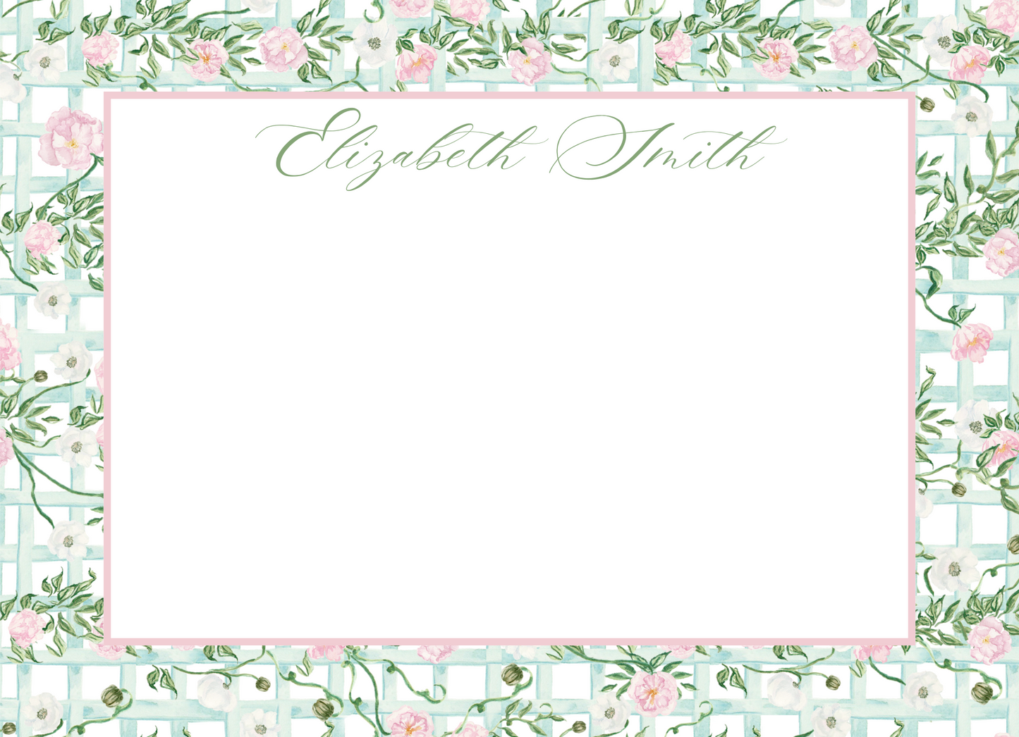 green and blue  floral stationery