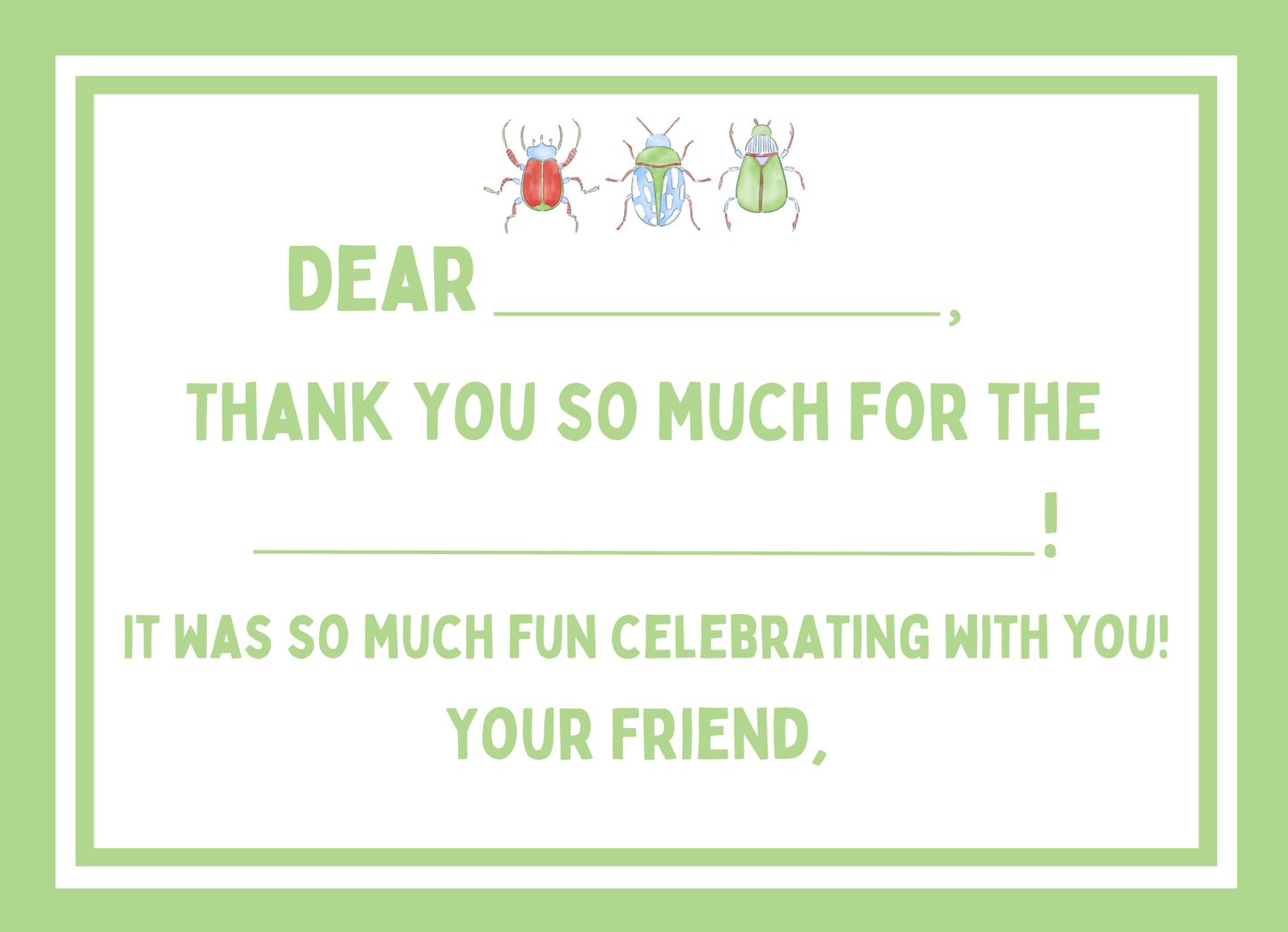 BUG PARTY THANK YOU CARDS