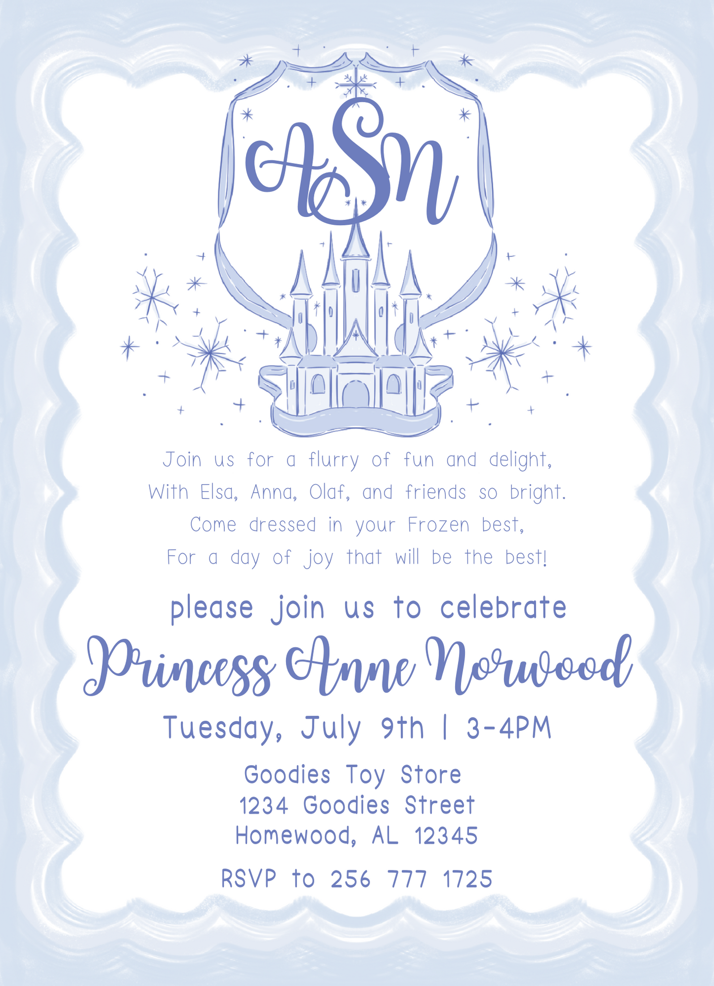 frozen princess castle invitation