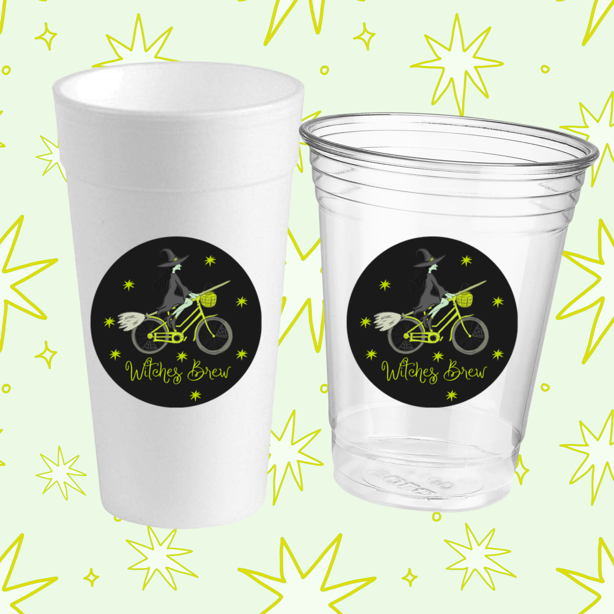 WITCHES BREW HALLOWEEN STICKER CUPS