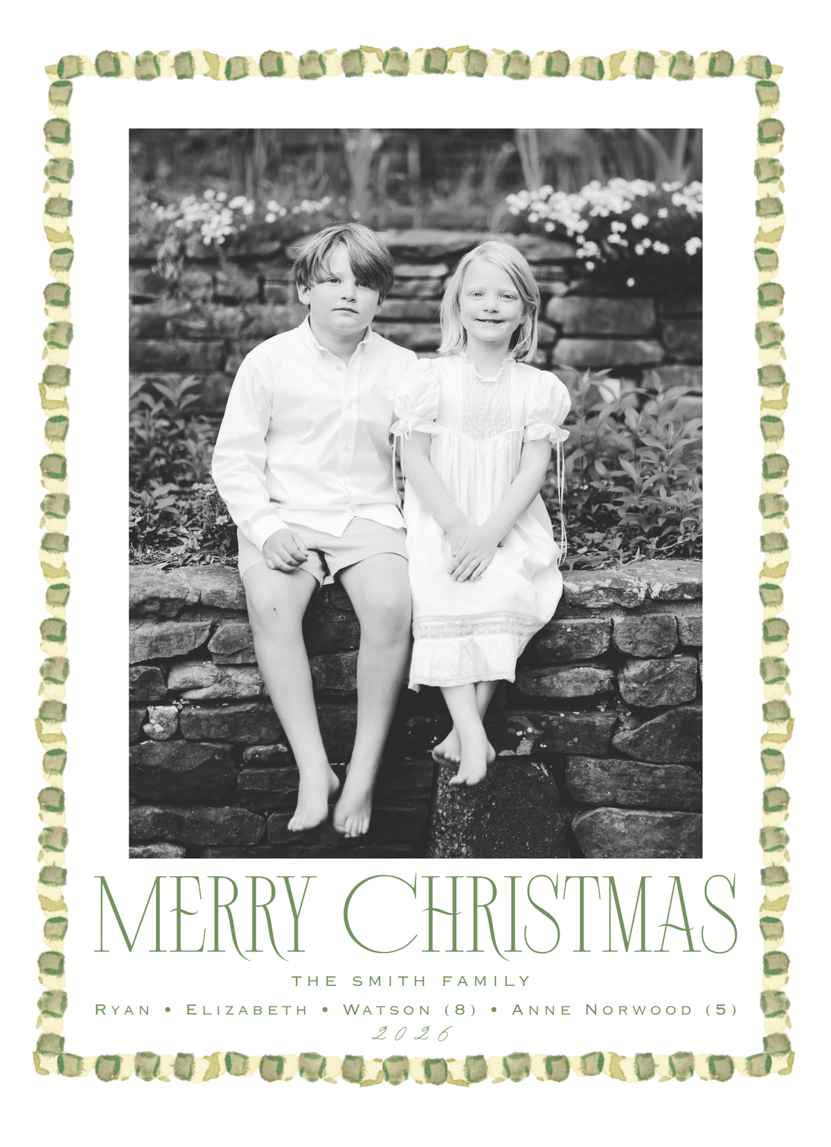 WATERCOLOR GREEN BORDER CHRISTMAS CARD