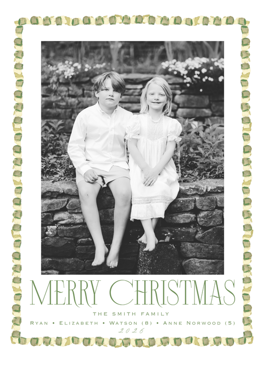 WATERCOLOR GREEN BORDER CHRISTMAS CARD