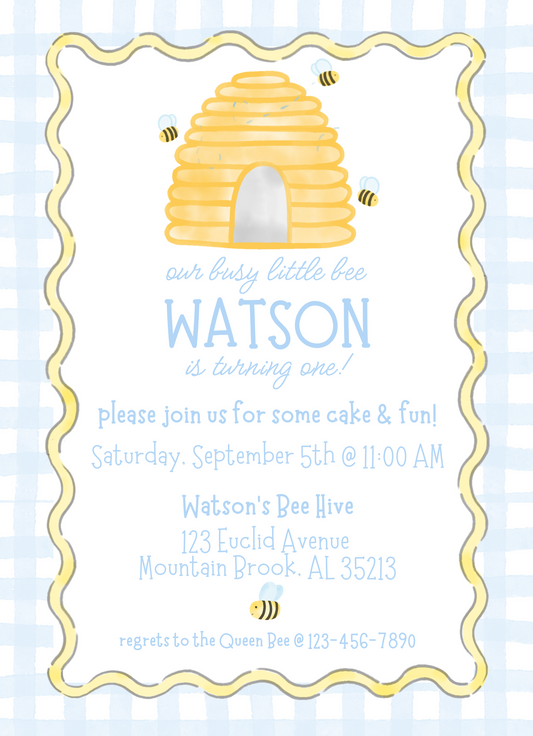 SWEET PINK AND BLUE HONEY BEE INVITATION