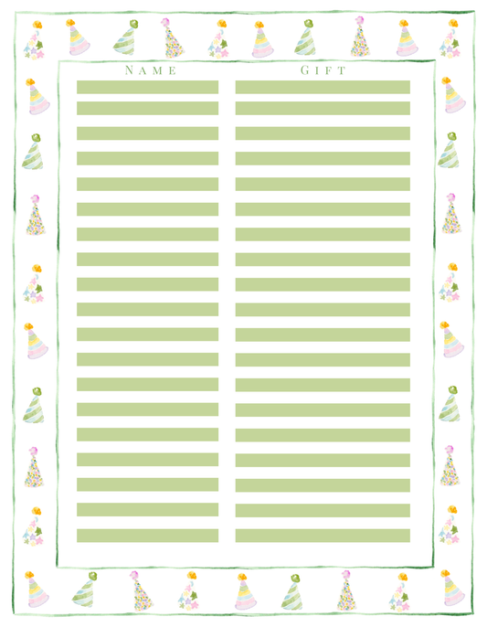 PARTY HATS GIFT LIST TRACKER NOTEPAD