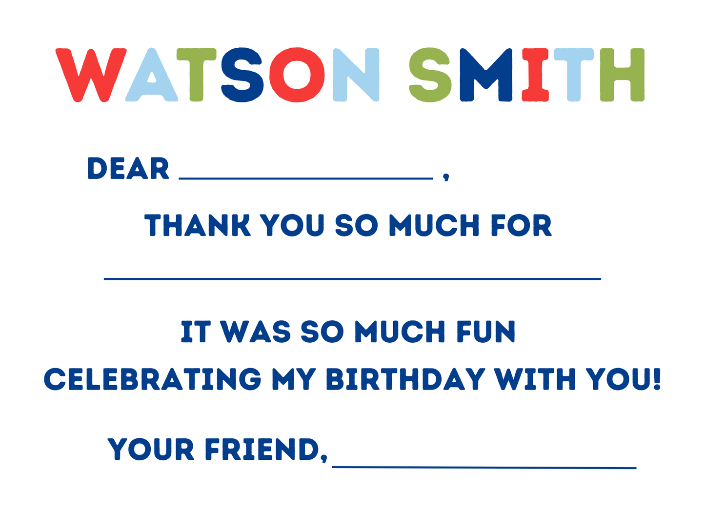 FILL IN THE BLANK PARTY THANK YOU CARDS