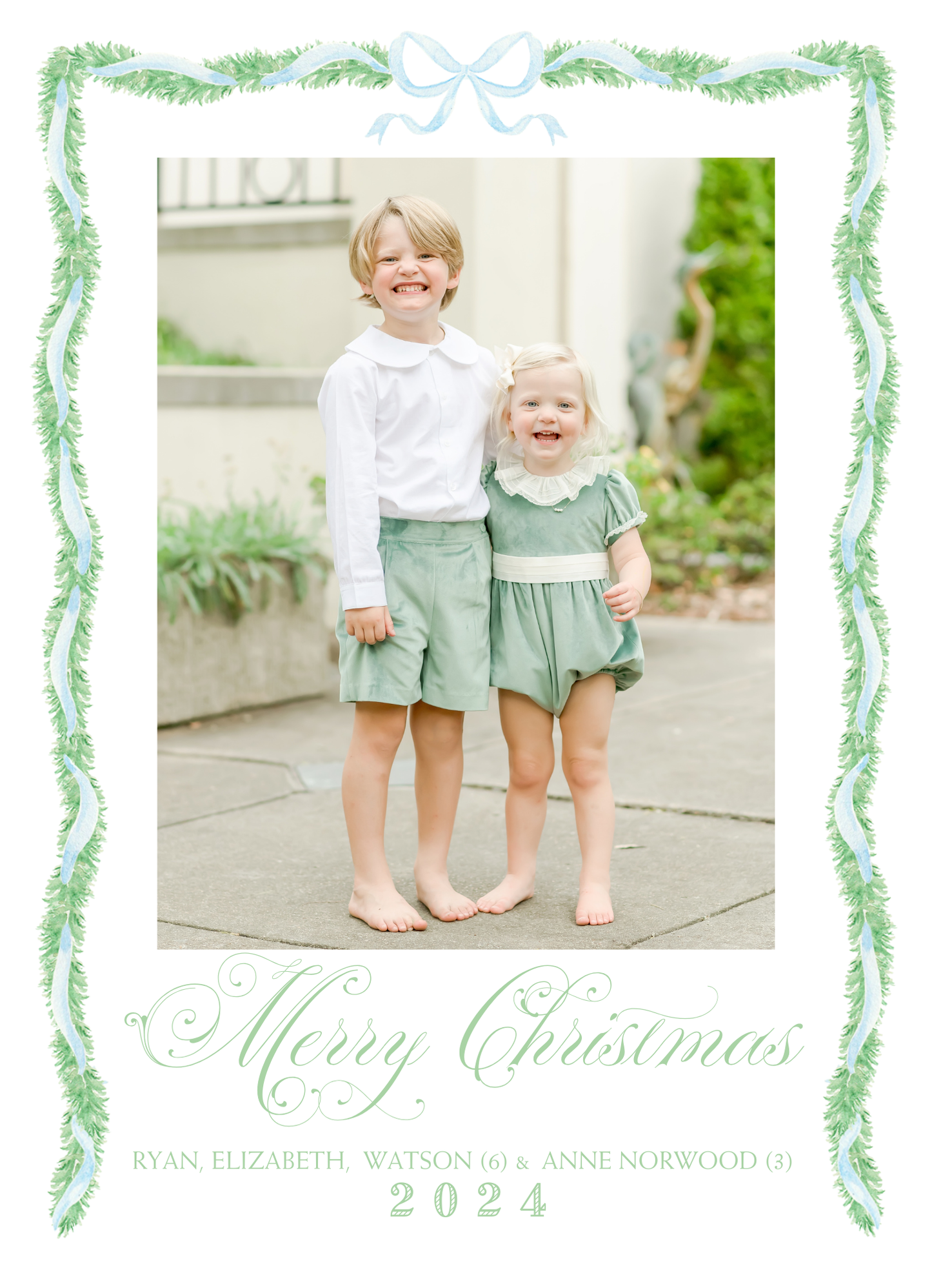 BLUE GARLAND CHRISTMAS CARD