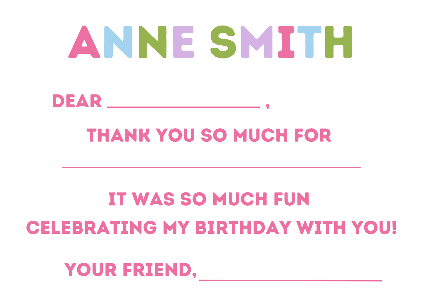 FILL IN THE BLANK PARTY THANK YOU CARDS