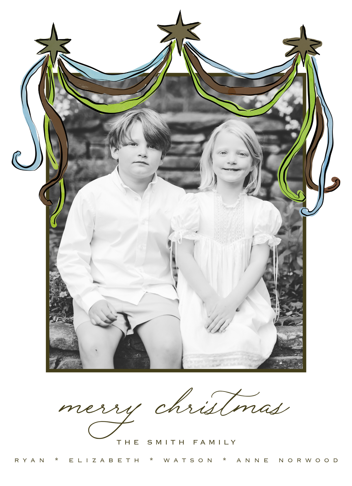 STAR HOLIDAY GARLAND CHRISTMAS CARD