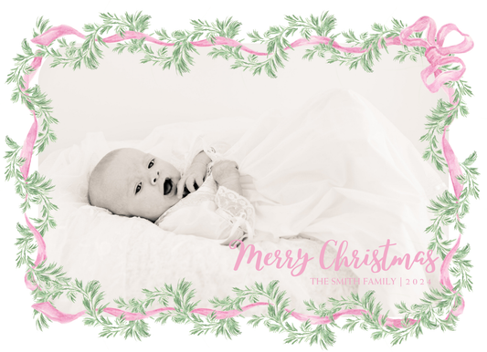 PINK RIBBON GARLAND CHRISTMAS CARD