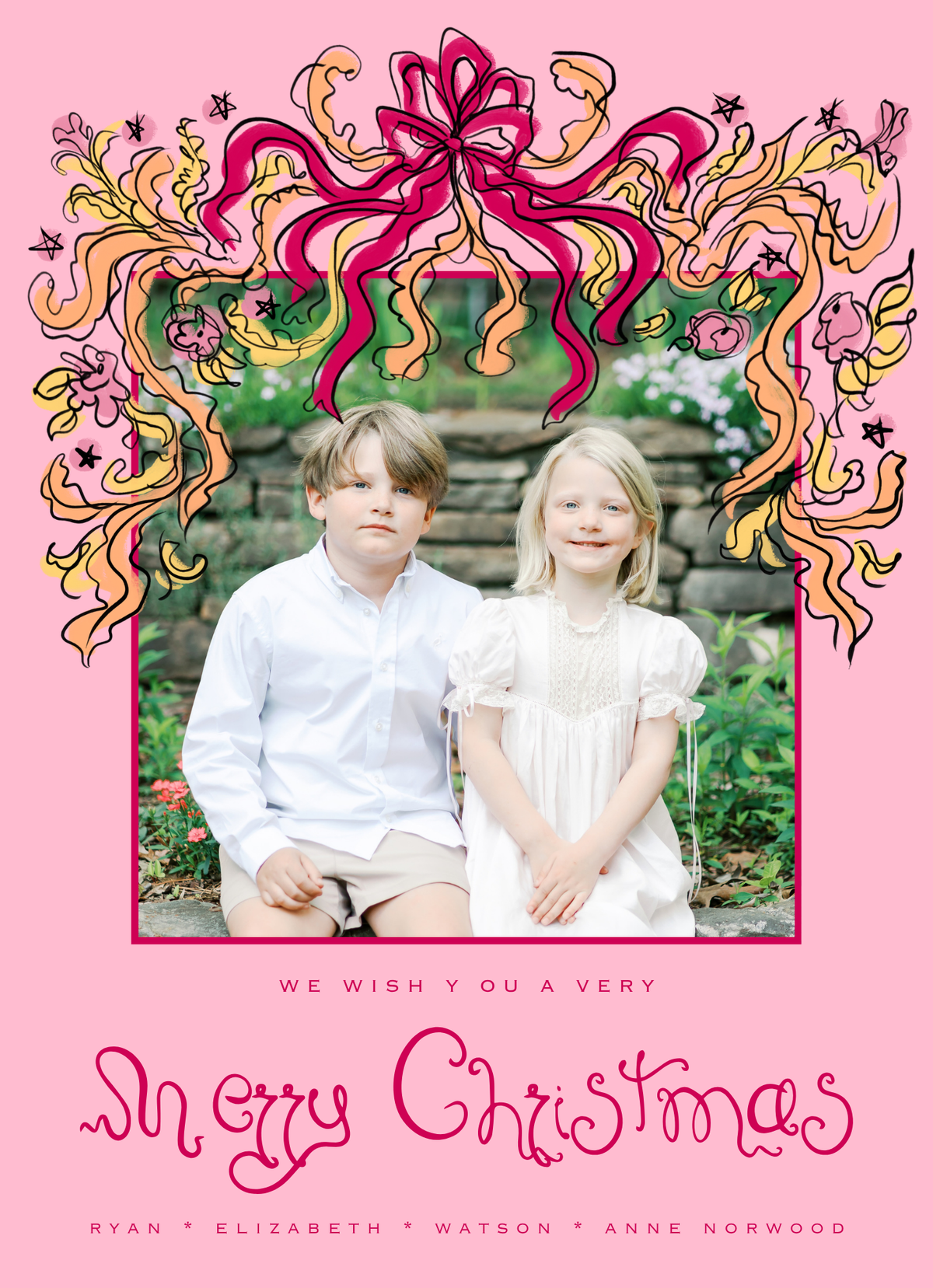 PINK MOODY GARLAND CHRISTMAS CARD
