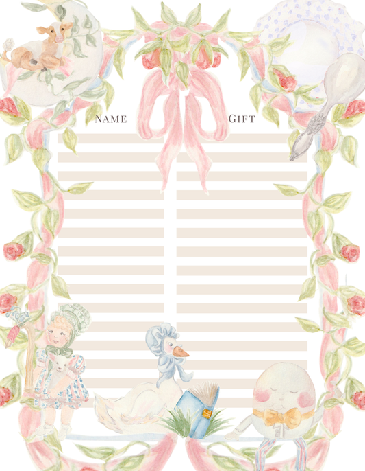 SWEET NURSERY RHYM BABY GIFT LIST TRACKER NOTEPAD