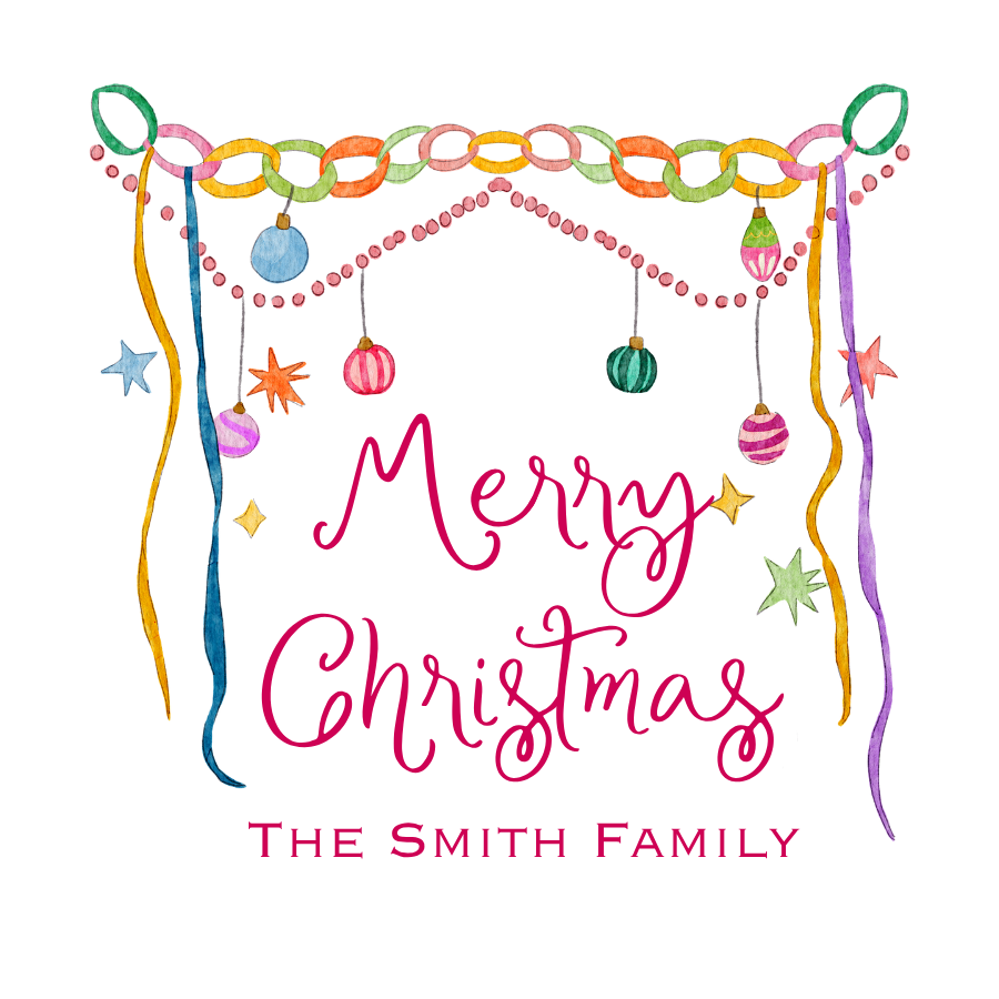 GARLAND MERRY CHRISTMAS SQUARE GIFT TAG