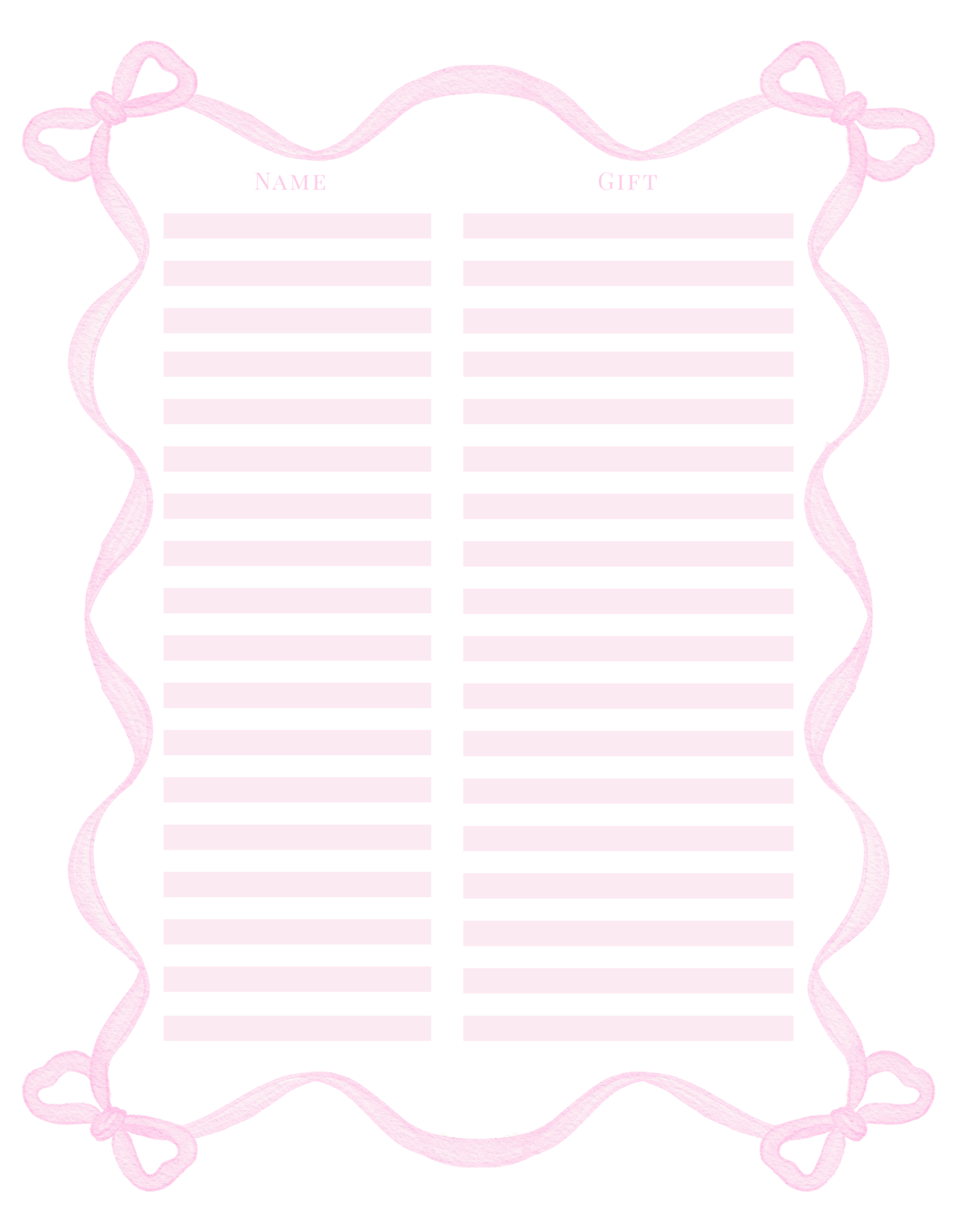 BABY GIFT LIST TRACKER SHEETS