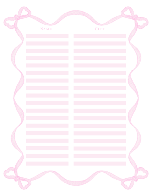 BABY GIFT LIST TRACKER SHEETS