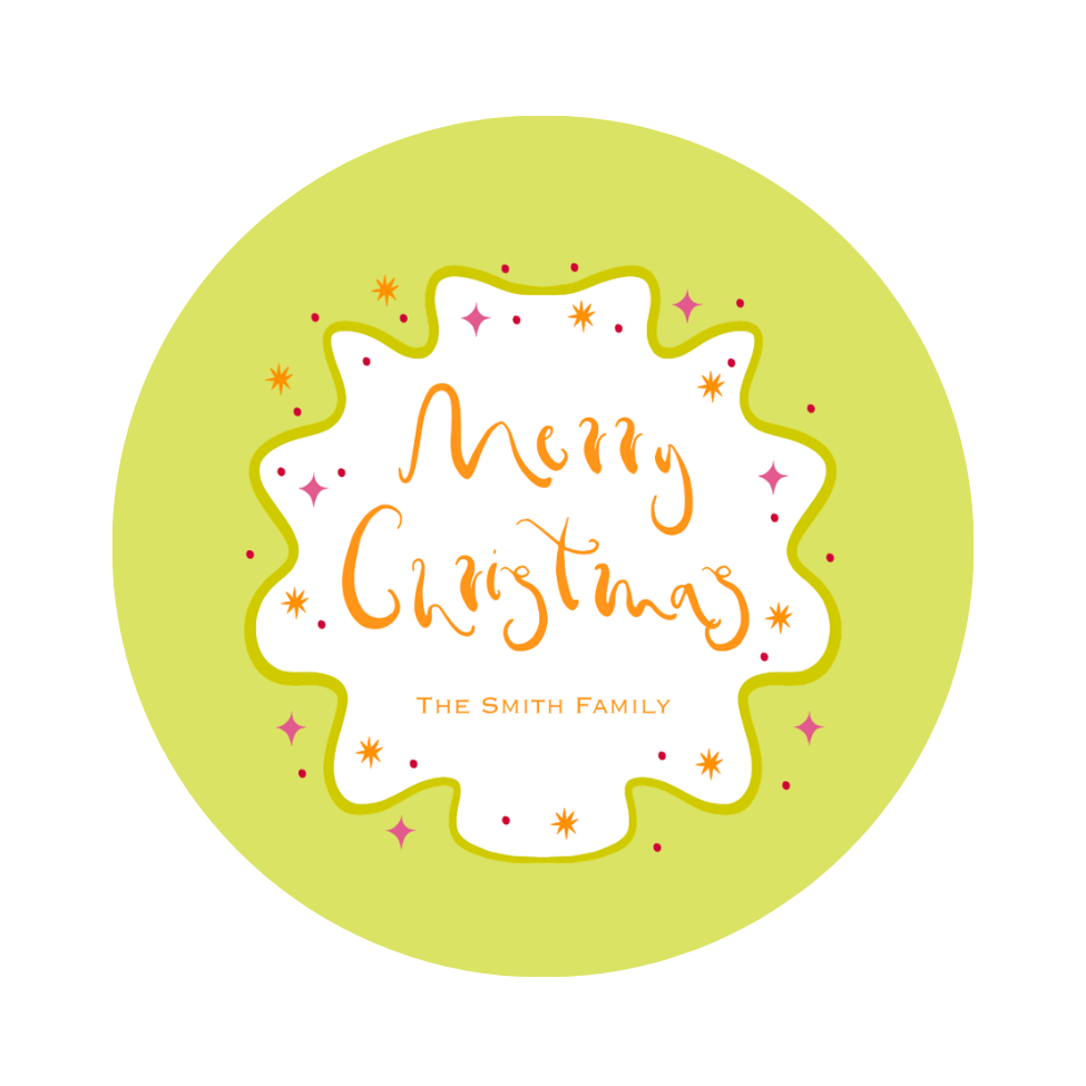 ROUND ORANGE FUNKY MERRY CHRISTMAS GIFT TAG