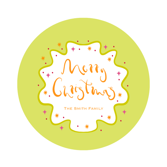 ROUND ORANGE FUNKY MERRY CHRISTMAS GIFT TAG