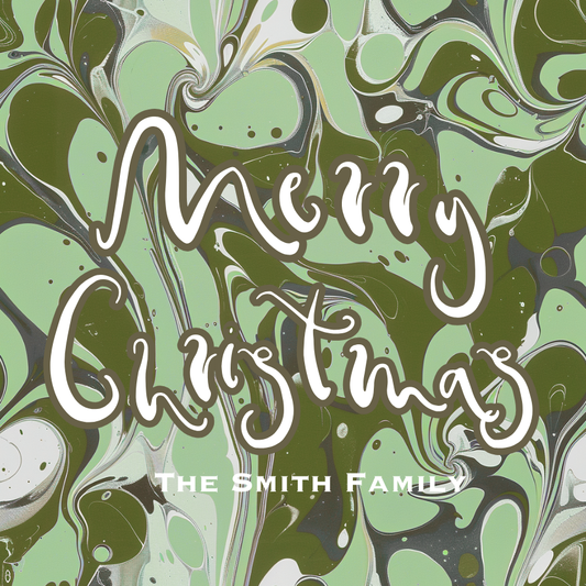 GREEN MARBLED MERRY CHRISTMAS SQUARE GIFT TAG