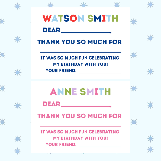 MULTI-COLOR  PARTY THANK YOU CARDS